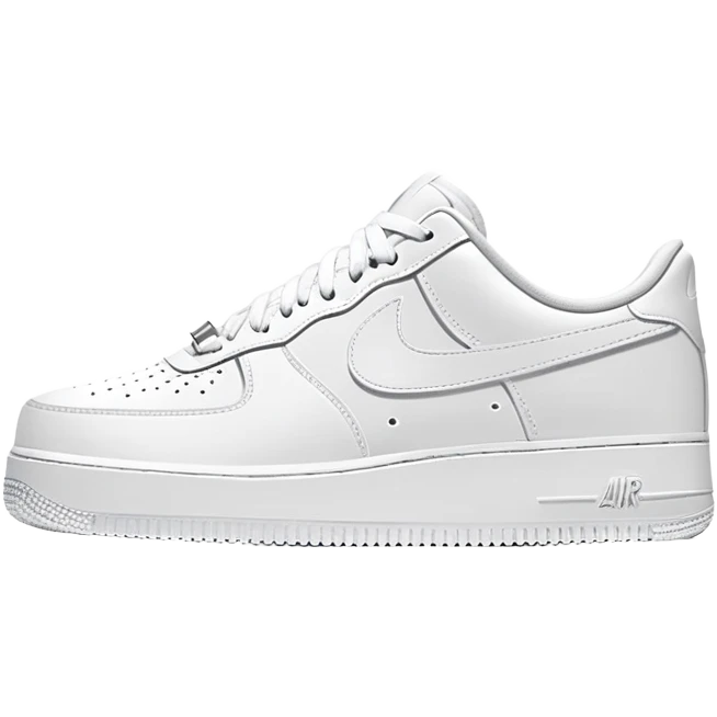 Clean all-white Nike Air Force 1 low top sneakers arranged as a pair with one positioned slightly behind the other, classic white-on-white design emoji