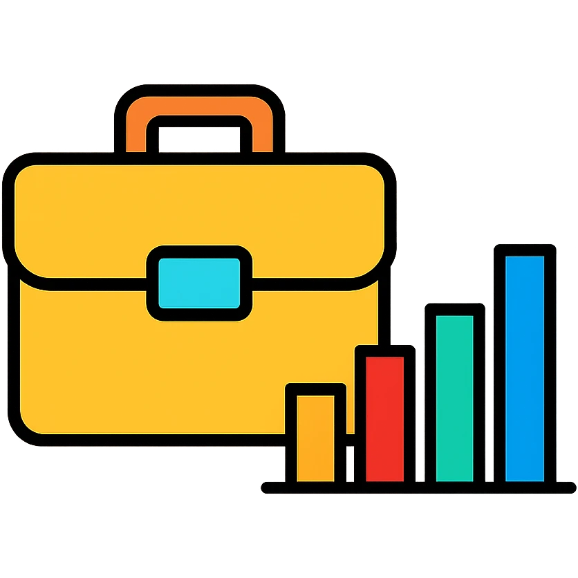 financial department icon, corporate style, with briefcase and bar graph emoji