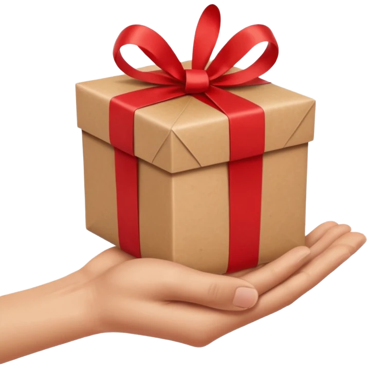 one hand holding out a wrapped gift, simple, clear, no text emoji