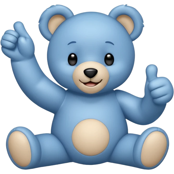 Un petit nounours peluche bleu qui souris et qui tend un bras avec un pouce en l'air  emoji