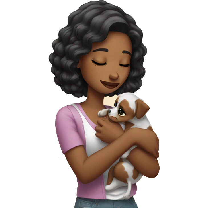 Pretty woman crying holding puppy emoji