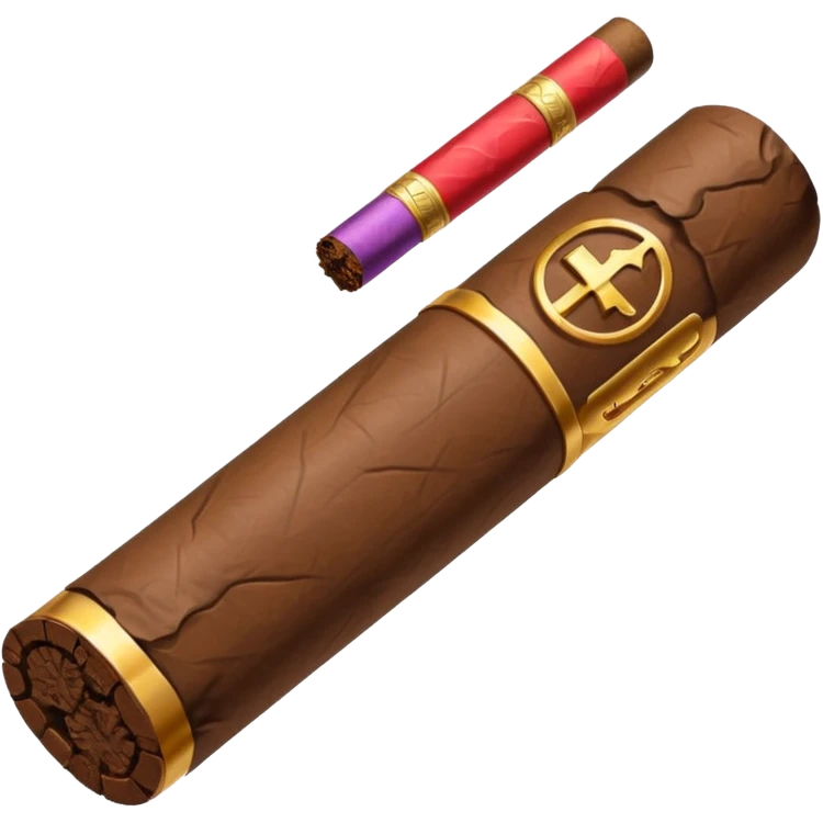 Emoji-style cigar icon, dark brown wrapper, subtle smoke, minimalistic, clean silhouette, metal details, no gold details emoji