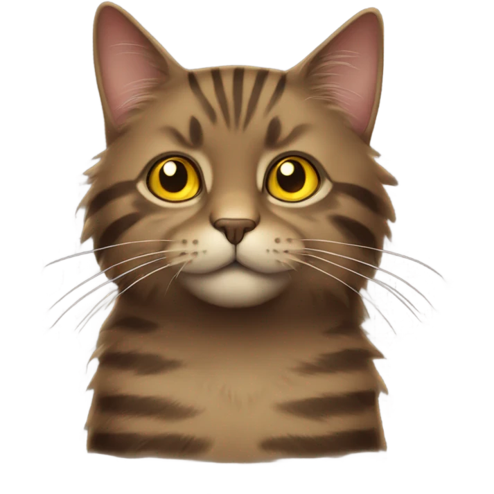 Fluffy brown cat with stripes and yellow eyes  emoji