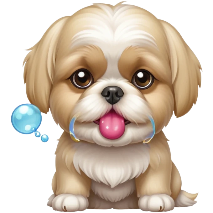 Blonde Shih tzu blowing bubble gum bubbles emoji