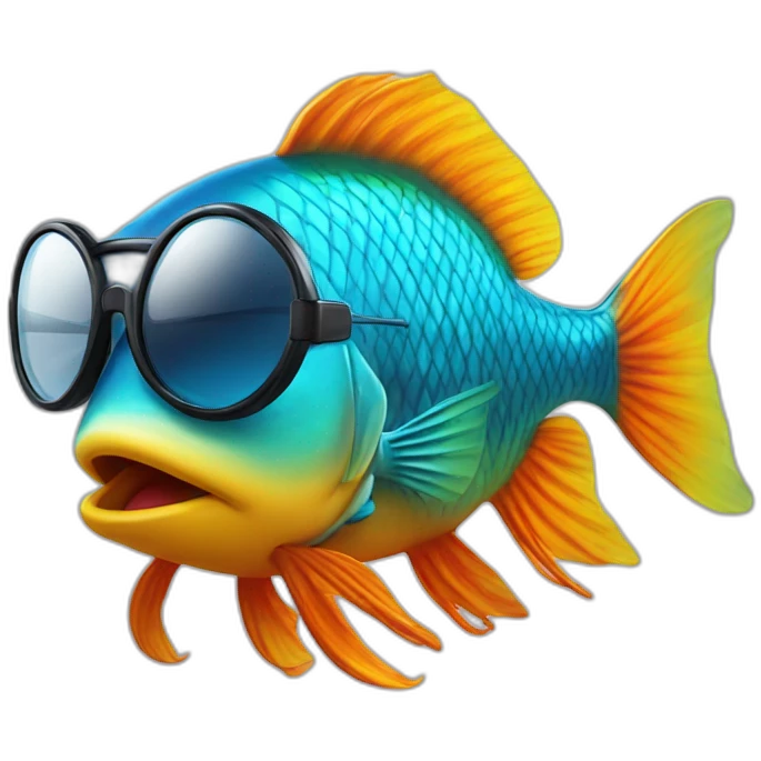 beta fish wearing sun glasses and frowning emoji