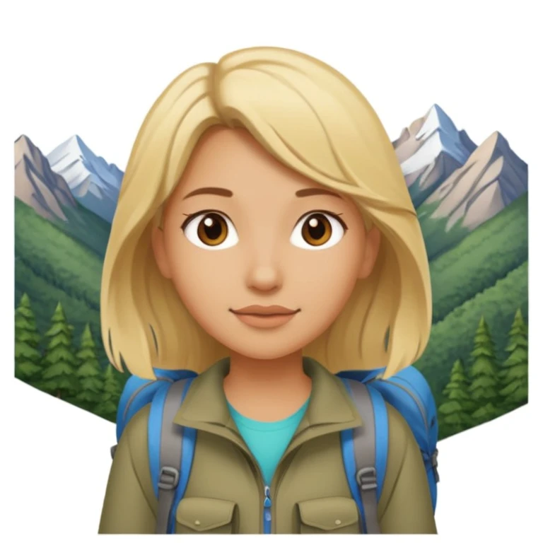 girl backpacking, travelling mountains background emoji