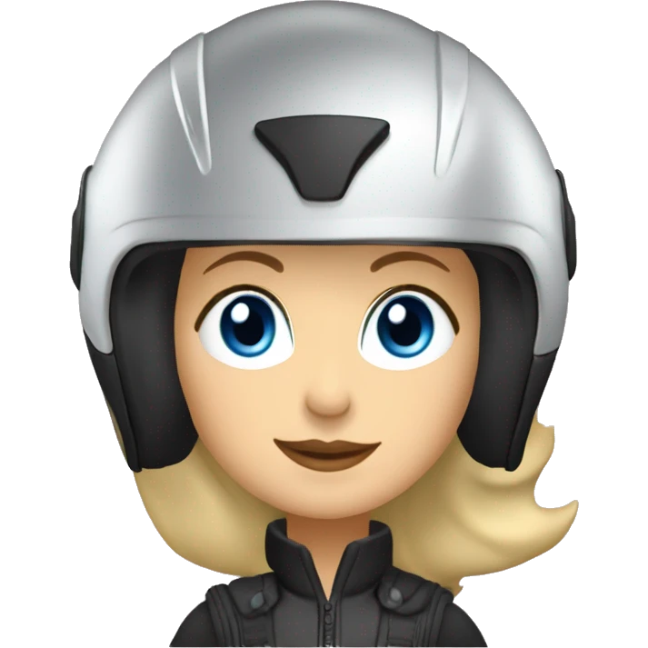 european blond lady, 50 years, blue eyes, riding bmw gs 700, wearing helmet emoji