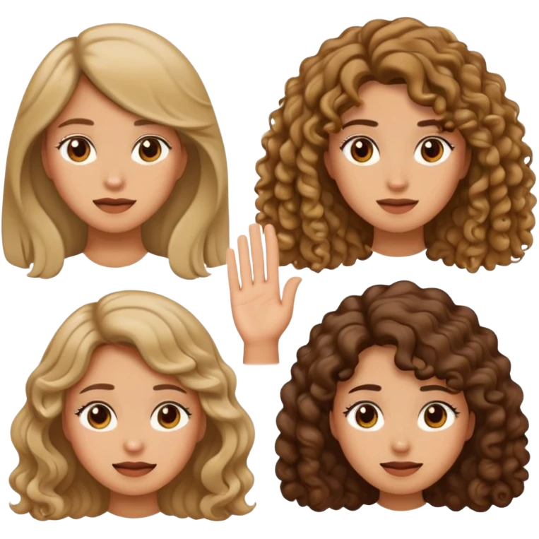 Embarrassed face with hand up, then three different female emojis: woman with long hair, short hair, and curly hair emoji