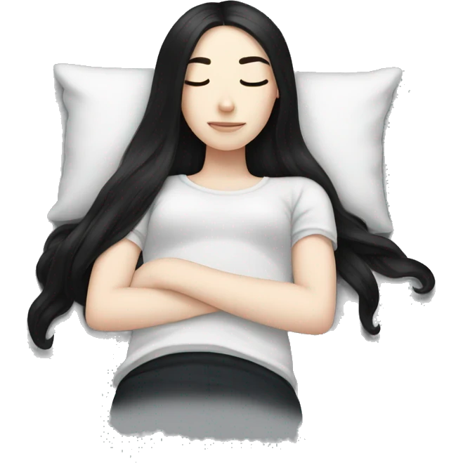 pale girl with long black hair sleeping  emoji