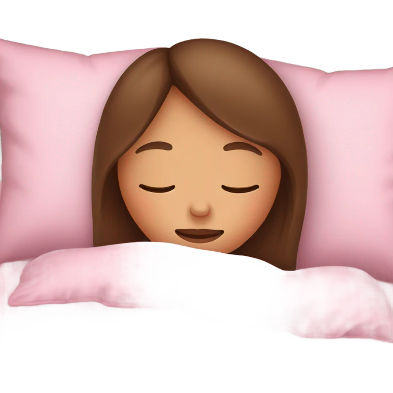 Brown haired girl, in pink pajamas, sleeping on pillow  emoji