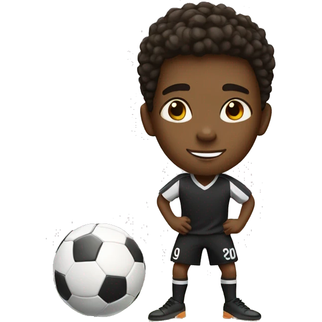 black boy, brown eyes, playing soccer and scoring goal emoji