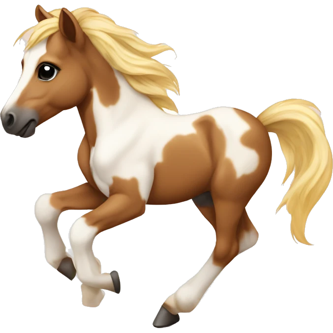 Piebald tricolor palomino yellow brown horse foal with dark brown splotches baby running emoji