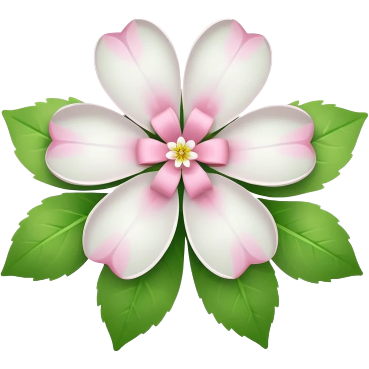 white sakura flower with a bow and leaf center emoji