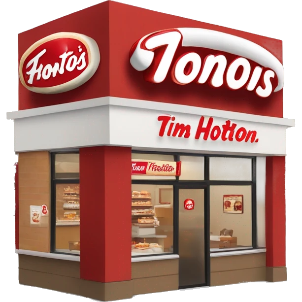 “Tim Hortons store with a red and white color scheme, featuring the classic Tim Hortons logo, a warm and welcoming design that represents a popular coffee and donut shop.” emoji