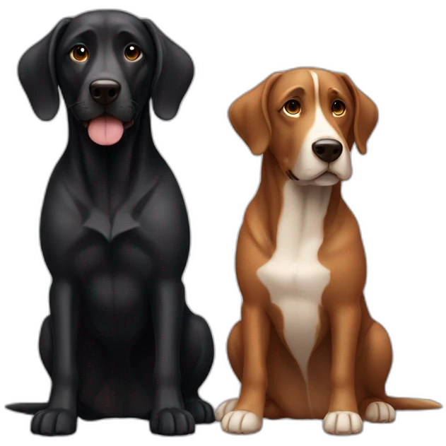 Big black dog and small Brown dog with big up ears emoji