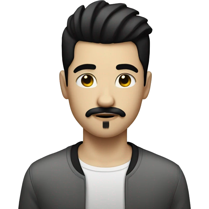Teenage boy with white skin, and black undercut hair, who has a goatee and moustache. Make him look good  emoji