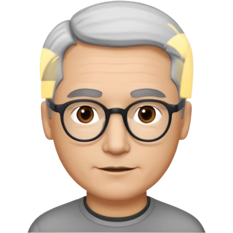 A man emoji with light skin, neatly combed short gray hair parted to the side, straight dark eyebrows, brown eyes behind black-framed glasses, an oval-shaped face, a small nose, and a subtle smile with no facial hair. emoji