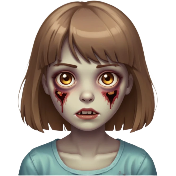 a zumbi girl with light brown medium hair with bangs and brown clear eyes  emoji