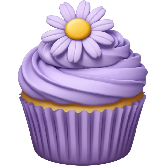 Vanilla cupcake with lavender daisy shaped frosting  emoji