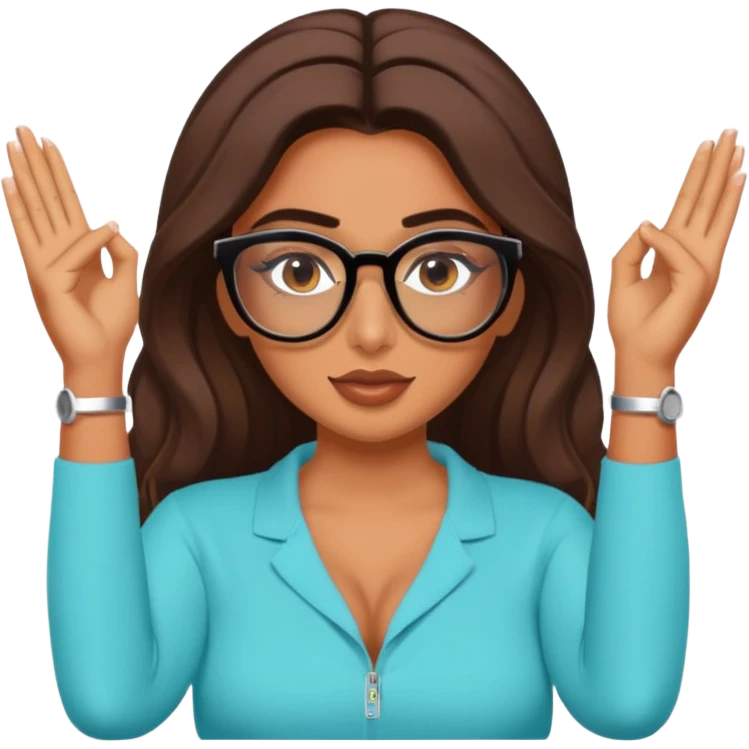 Huda from love island doing the “innit” pose with glasses emoji