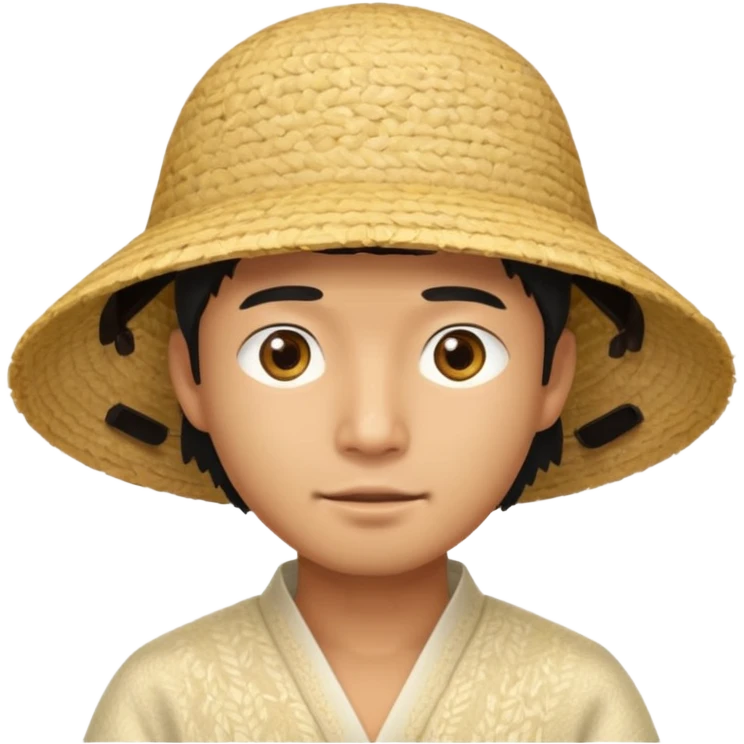 Asian guy with a rice hat, eyes barely open emoji