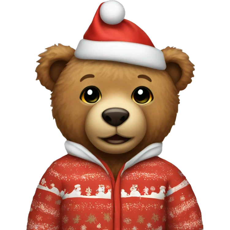 A teddy bear wearing a Christmas onesie  emoji
