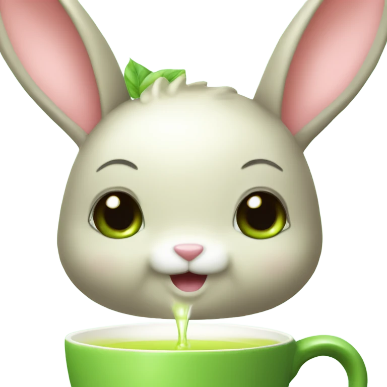 kawaii cutie bunny trinking green tea emoji