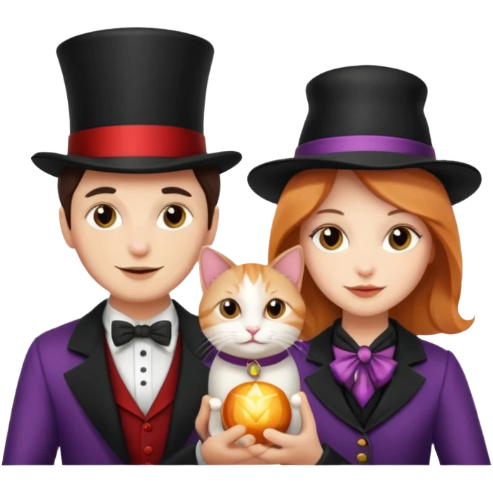 magician couple and their pet cat emoji