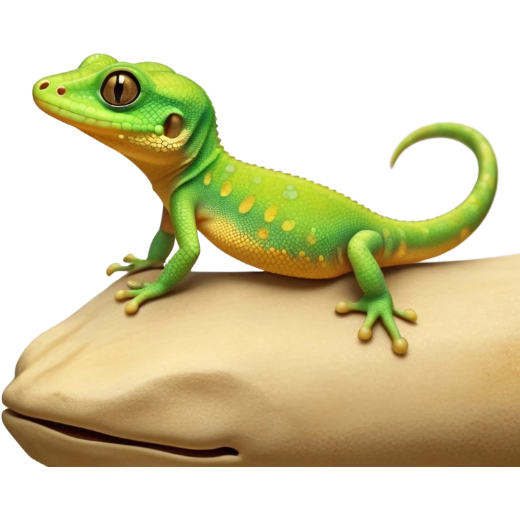 cinematic-cute-realistic gecko-portrait-emoji,-head-tilted-playfully-and-inquisitively,-featuring-a-small,-charming-body-with-smooth,-vividly-patterned-scales,-bright,-sparkling-eyes-and-delicate,-sticky-toe-pads,-simplified-yet-irresistibly-adorable emoji