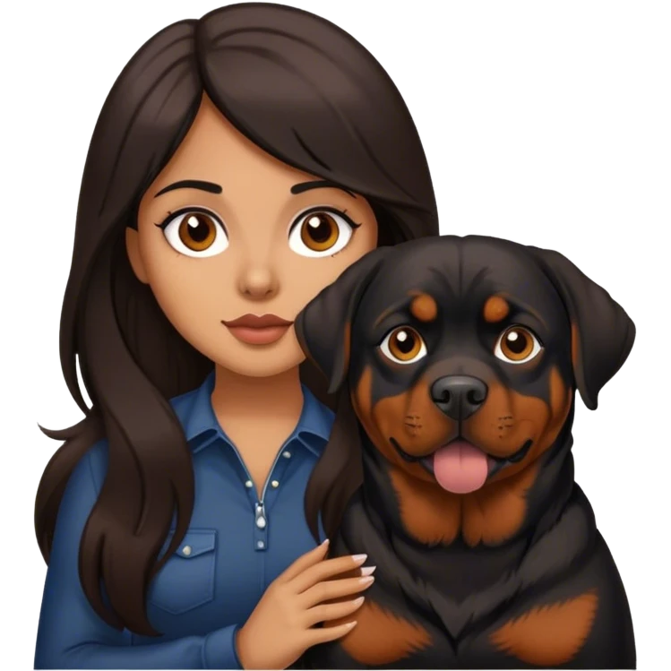 Latina with long dark brown hair and Rottweiler dog emoji