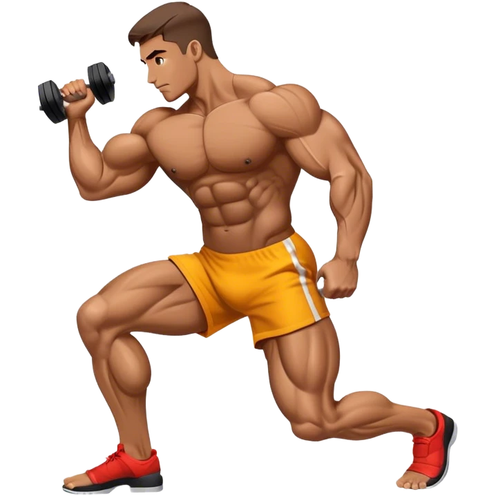 side-view bodybuilder dumbbell lunges emoji