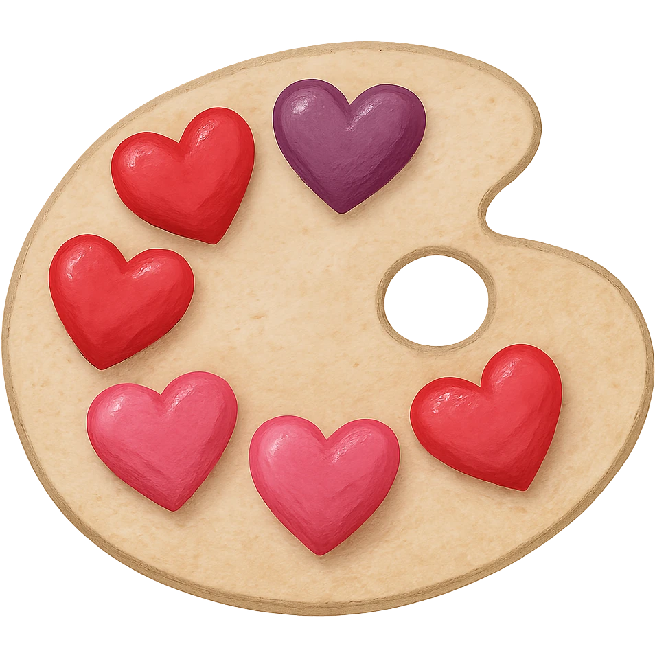 love-themed paint palette with heart-shaped colors emoji