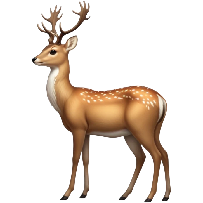 cinematic-noble [deer]-realistic-full-body-standing on all fours-emoji,-tail-tucked-close,-head-tilted-dramatically,-sleek-[fawn]-fur,-simplified-yet-realistic-focused-features,-highly-detailed,-glowing-with-an-almost-sarcastic-glow big antlers emoji