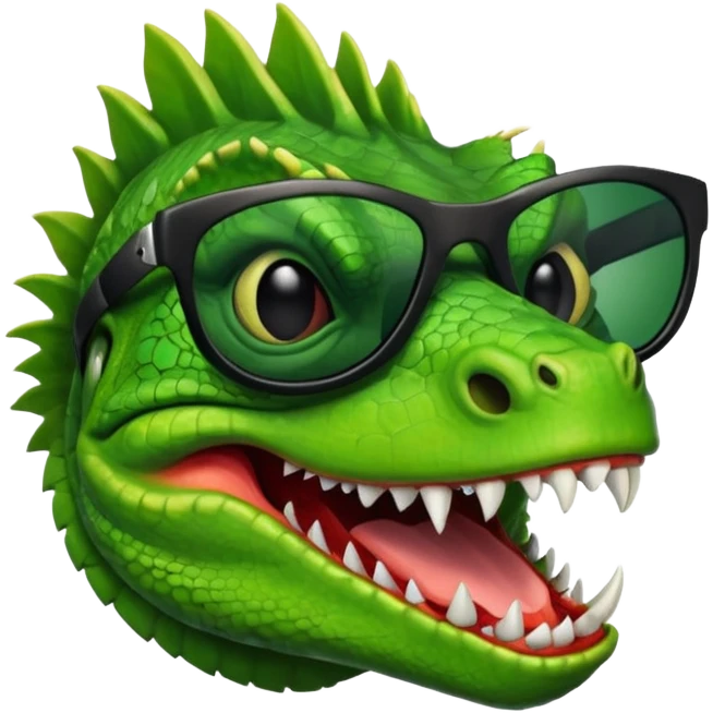 capitalist iguana head with black sunglasses smiling venomously emoji