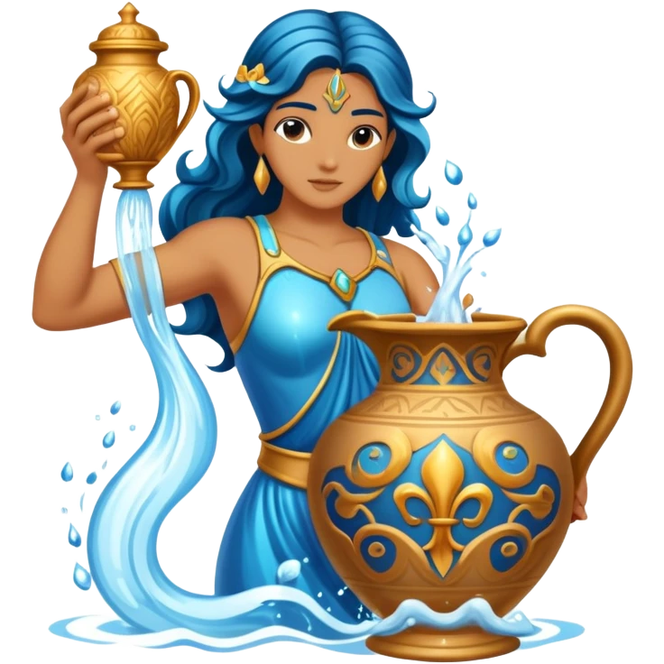 The zodiac symbol Aquarius. A mystical beautiful water bearer, pouring water from a large vase emoji
