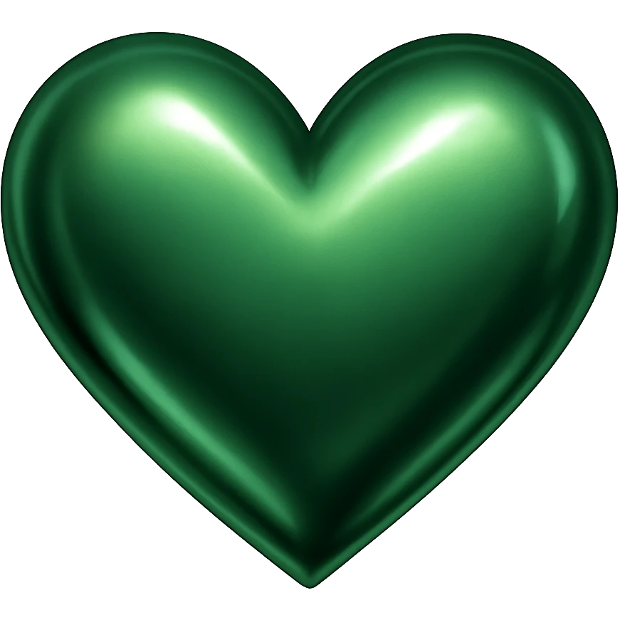 heart with a metallic green finish, clean digital illustration emoji