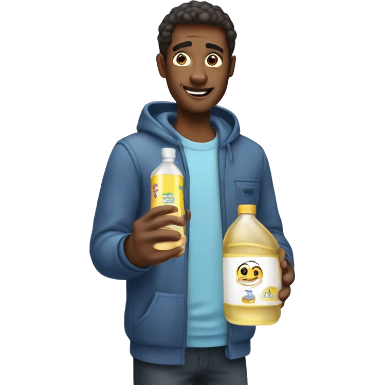 A guy holding a bottle of baby oil emoji