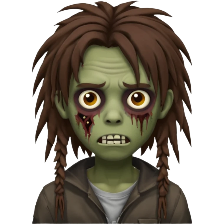 Boy, zombie, brown hair, medium long free form dreadlocks , emo, shaggy, dark, spooky, creepy expression emoji