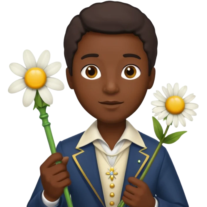 black man with daisy, scepter emoji