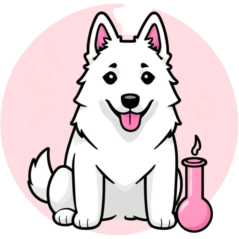 White belgian Shepard with a pink bong emoji