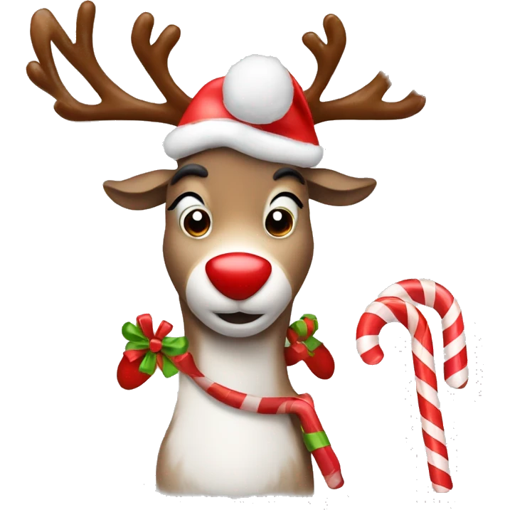 Reindeer with a candy cane emoji