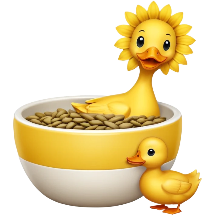 a yellow duck eating sunflower seeds from a bowl emoji