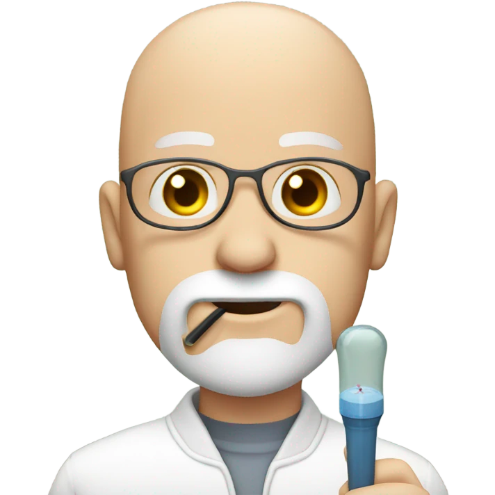 White bald man with beard and thermometer in mouth emoji