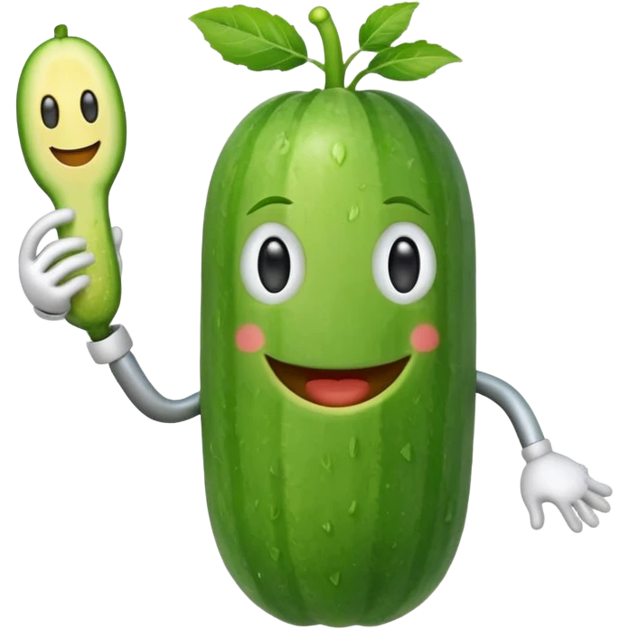 Android smiley face holding a cucumber upwards by hand emoji