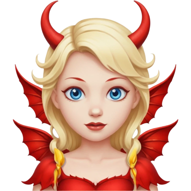 Pretty Long blonde hair, blue eyes, devil fairy with big wings emoji