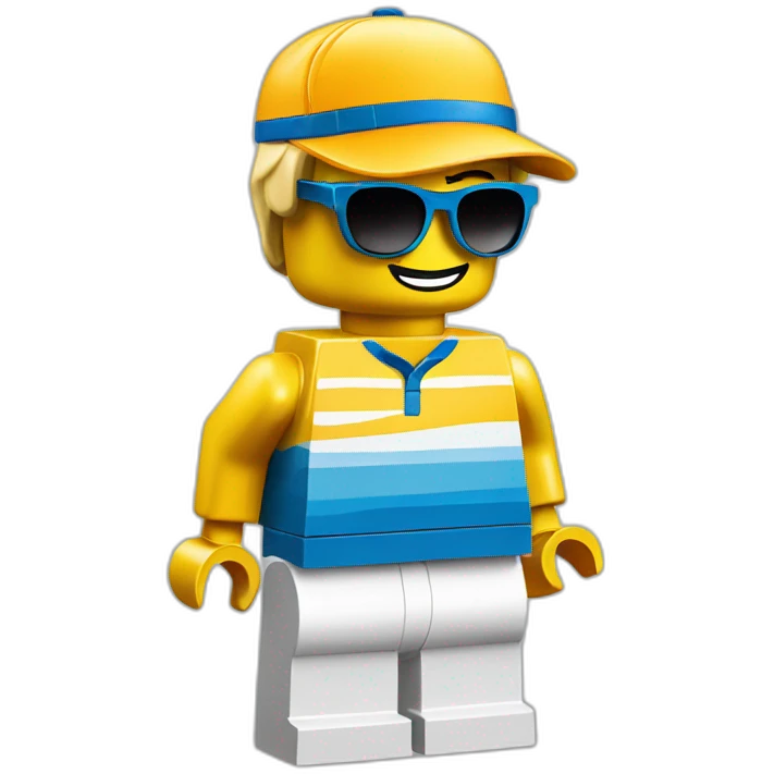 Lego head of tennis player in sport sunglasses and sport cap emoji
