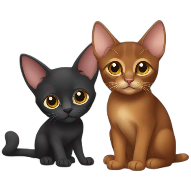 dark red abyssinian cat with big ears and black kitten with small white speck emoji