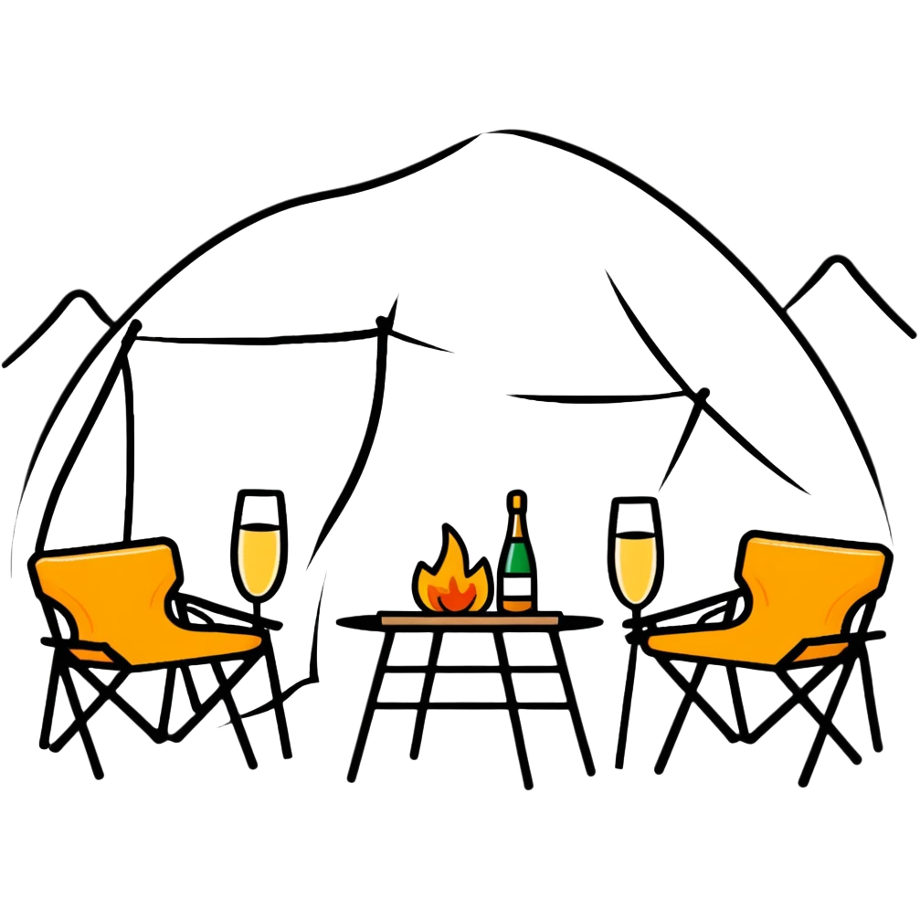 exquisite camping with champagne and fancy camping furniture emoji
