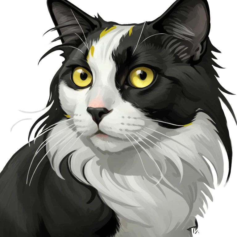 long haired tuxedo cat with yellow eyes emoji