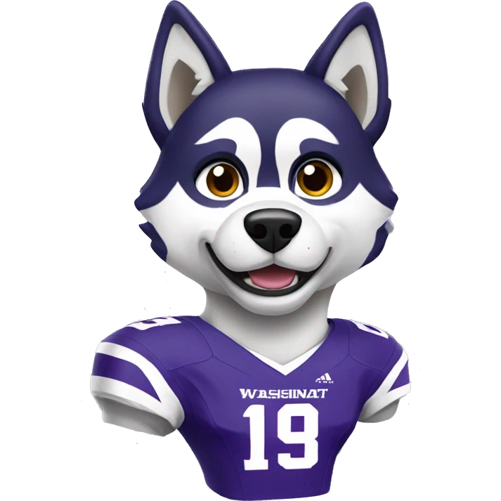 Husky wearing a purple university of washington football jersey  emoji